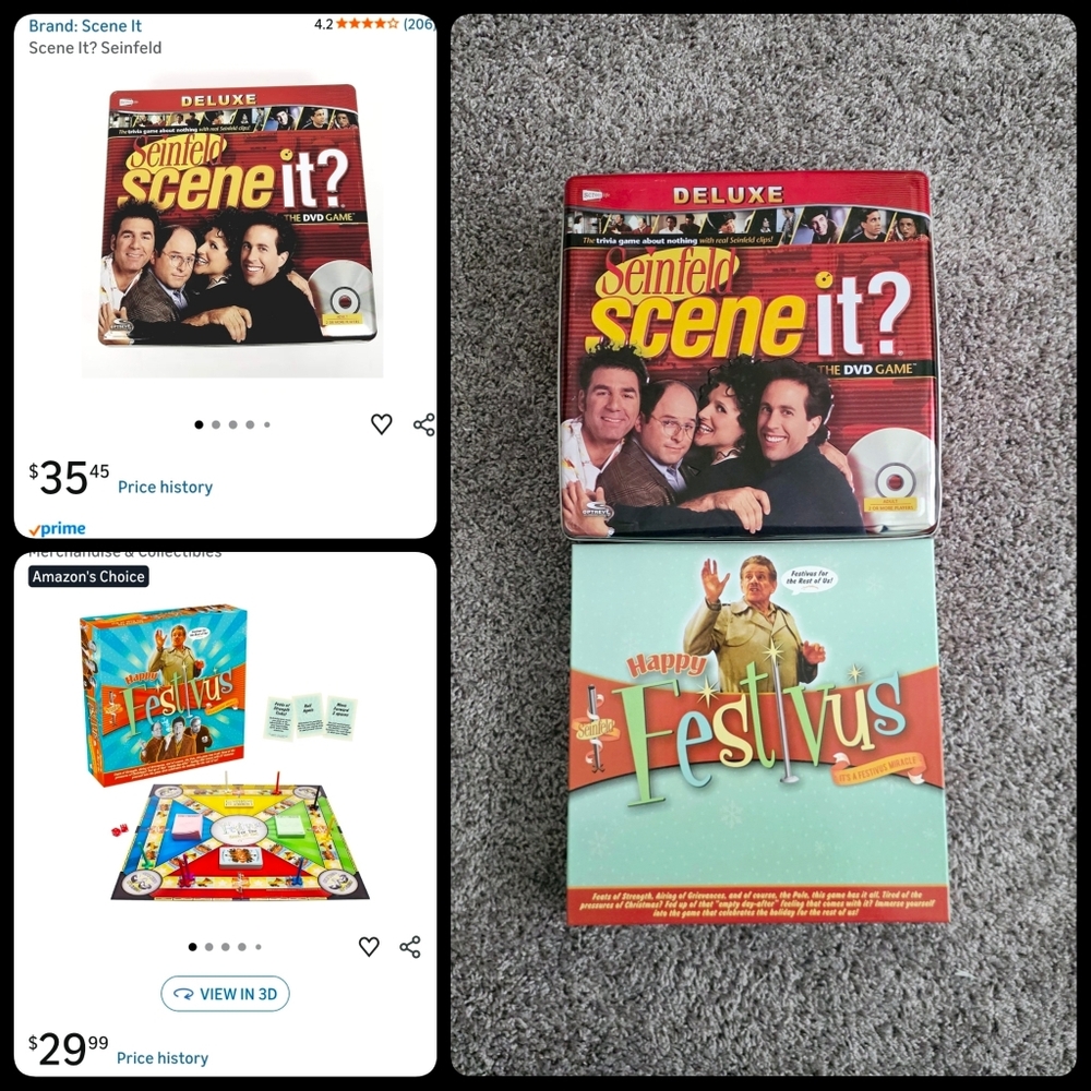 Seinfeld Happy Festivus Board Game + Seinfeld Scene It? Deluxe DVD Game.